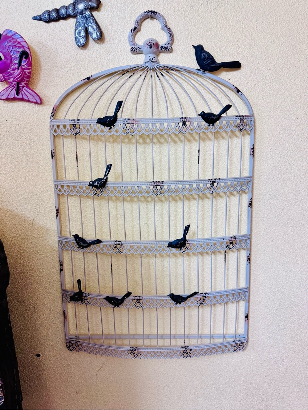 Decorative Metal Birdcage Wall Art - White with magnetic birds